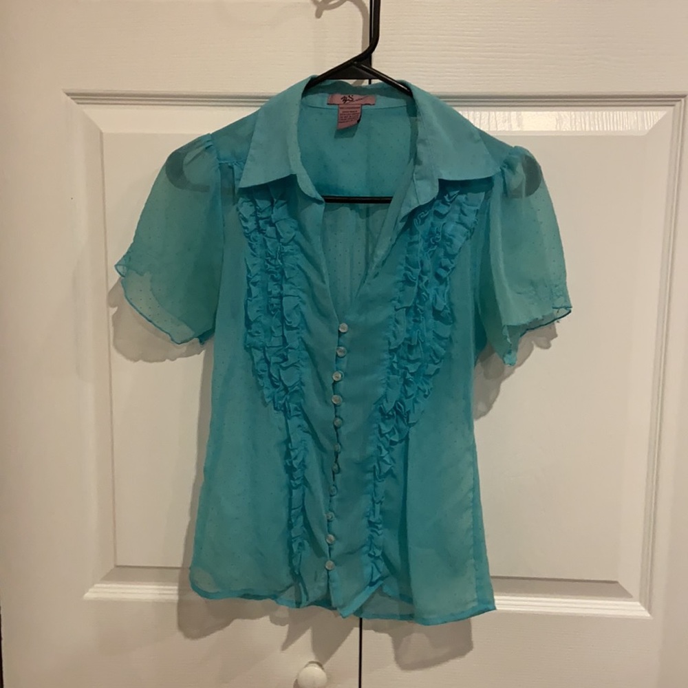 Ladies Ruffle Double-Breasted Blouse - Picture 2 of 10